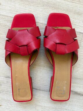 Emanuel Crasto Made in Italy Red Leather Sandal Slide Heel Italian 8.5